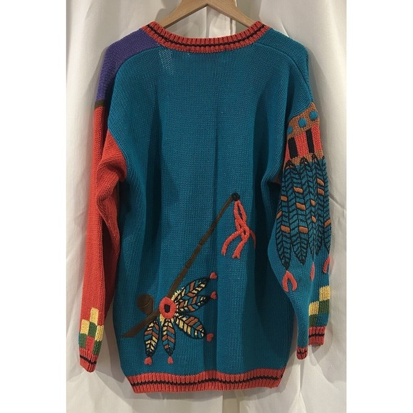 Vintage Southwestern‎ Native American theme Cardigan Sweater Sharon Young Medium - Picture 4 of 6